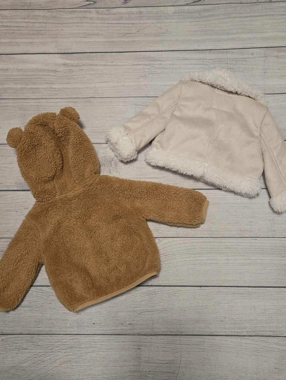 Brown Teddy Bear Hooded Jacket + Cream Sherpa Moto Jacket (Set)